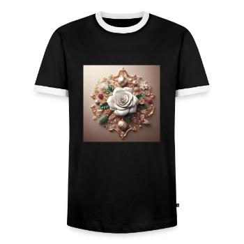 White flower - Men's Ringer Shirt - black/white - Front - AI Model Female 172 light (172cm) & AI Model Male 178 light (178cm)