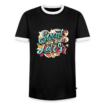 Jetzt schwitzen, später bereuen - Männer Kontrast-T-Shirt - Schwarz/Weiß - Vorne - AI Model Female 172 light (172cm) & AI Model Male 178 light (178cm)