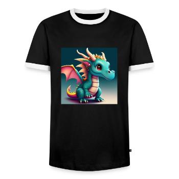 cute little baby dragon funny - Men's Ringer Shirt - black/white - Front - AI Model Female 172 light (172cm) & AI Model Male 178 light (178cm)