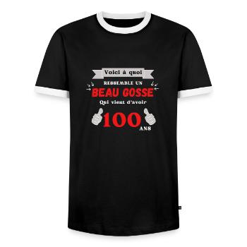 Voici à quoi ressemble un bogosse de 100 ans - T-shirt contrasté Homme - noir/blanc - Devant - AI Model Female 172 light (172cm) & AI Model Male 178 light (178cm)