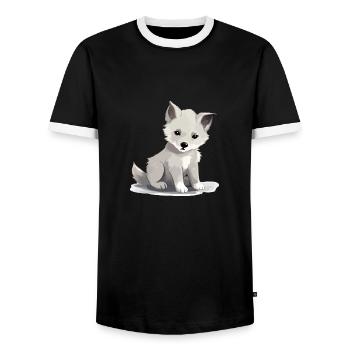 Aki the Baby Wolf - Men's Ringer Shirt - black/white - Front - AI Model Female 172 light (172cm) & AI Model Male 178 light (178cm)