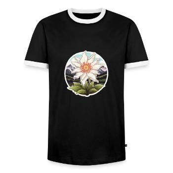 Edelweiß Blume Pflanze Berge - Männer Kontrast-T-Shirt - Schwarz/Weiß - Vorne - AI Model Female 172 light (172cm) & AI Model Male 178 light (178cm)