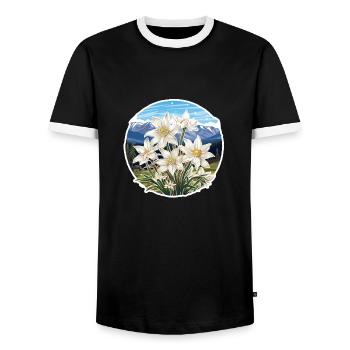 Edelweiß Blume Pflanze Berge - Männer Kontrast-T-Shirt - Schwarz/Weiß - Vorne - AI Model Female 172 light (172cm) & AI Model Male 178 light (178cm)
