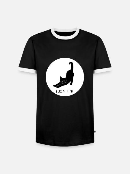 CAT YOGA TIME - Design3 - Männer Kontrast-T-Shirt - Schwarz/Weiß
