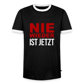 Plus jamais ça n’est maintenant - T-shirt contrasté Homme - noir/blanc - Devant - AI Model Female 172 light (172cm) & AI Model Male 178 light (178cm)