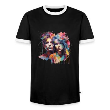 Kunstpärchen - Männer Kontrast-T-Shirt - Schwarz/Weiß - Vorne - AI Model Female 172 light (172cm) & AI Model Male 178 light (178cm)