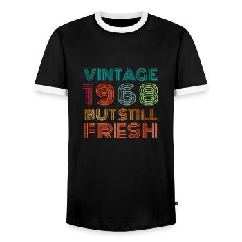 Vintage 1968 - Men's Ringer Shirt - black/white - Front - AI Model Female 172 light (172cm) & AI Model Male 178 light (178cm)