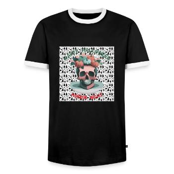 Happy Halloween Totenkopf + Kürbis | Horror Night - Männer Kontrast-T-Shirt - Schwarz/Weiß - Vorne - AI Model Female 172 light (172cm) & AI Model Male 178 light (178cm)
