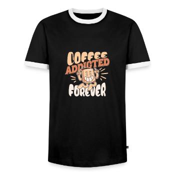 Coffeeholic fürs Leben - Männer Kontrast-T-Shirt - Schwarz/Weiß - Vorne - AI Model Female 172 light (172cm) & AI Model Male 178 light (178cm)