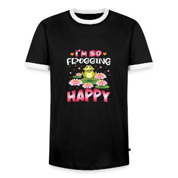 I ́m so Frogging Happy - Men's Ringer Shirt - black/white - Front - AI Model Female 172 light (172cm) & AI Model Male 178 light (178cm)