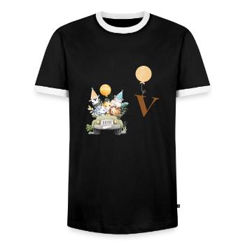 Buchstabe V Safari - Männer Kontrast-T-Shirt - Schwarz/Weiß - Vorne - AI Model Female 172 light (172cm) & AI Model Male 178 light (178cm)