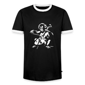 Cello Monkey Orchestra Street Art Banksy Style - Men's Ringer Shirt - black/white - Front - AI Model Female 172 light (172cm) & AI Model Male 178 light (178cm)