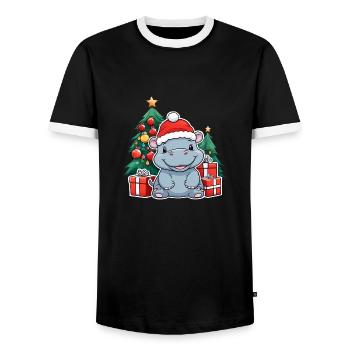 Mignon bébé hippopotame avec chapeau de père Noël - T-shirt contrasté Homme - noir/blanc - Devant - AI Model Female 172 light (172cm) & AI Model Male 178 light (178cm)