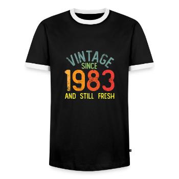 1983 40e anniversaire - T-shirt contrasté Homme - noir/blanc - Devant - AI Model Female 172 light (172cm) & AI Model Male 178 light (178cm)