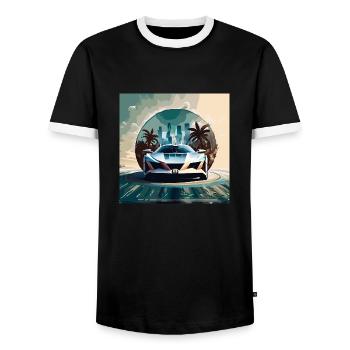 Miami Portal Escape (Miami Collection) - Men's Ringer Shirt - black/white - Front - AI Model Female 172 light (172cm) & AI Model Male 178 light (178cm)