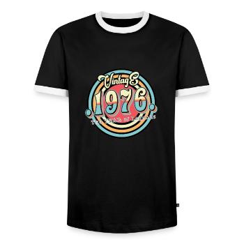 Vintage 1976 - Männer Kontrast-T-Shirt - Schwarz/Weiß - Vorne - AI Model Female 172 light (172cm) & AI Model Male 178 light (178cm)