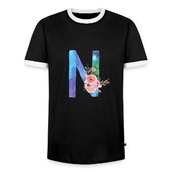 Letter N watercolor - Men's Ringer Shirt - black/white - Front - AI Model Female 172 light (172cm) & AI Model Male 178 light (178cm)