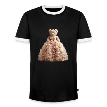Ours en peluche en robe de mariée - T-shirt contrasté Homme - noir/blanc - Devant - AI Model Female 172 light (172cm) & AI Model Male 178 light (178cm)