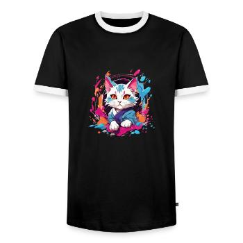 Bunte Katze - Männer Kontrast-T-Shirt - Schwarz/Weiß - Vorne - AI Model Female 172 light (172cm) & AI Model Male 178 light (178cm)