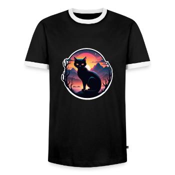 chat paysage et coucher de soleil - T-shirt contrasté Homme - noir/blanc - Devant - AI Model Female 172 light (172cm) & AI Model Male 178 light (178cm)