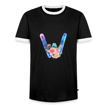 Letter w watercolor - Men's Ringer Shirt - black/white - Front - AI Model Female 172 light (172cm) & AI Model Male 178 light (178cm)