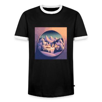 Village in snow globe - Men's Ringer Shirt - black/white - Front - AI Model Female 172 light (172cm) & AI Model Male 178 light (178cm)