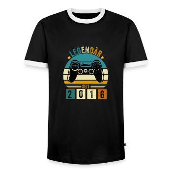 legendär seit 2016 konsole gamer 2016 - Männer Kontrast-T-Shirt - Schwarz/Weiß - Vorne - AI Model Female 172 light (172cm) & AI Model Male 178 light (178cm)
