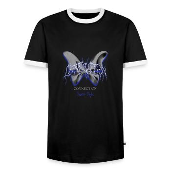 Butterfly Lovers Retro Cool Instant Connection - Men's Ringer Shirt - black/white - Front - AI Model Female 172 light (172cm) & AI Model Male 178 light (178cm)