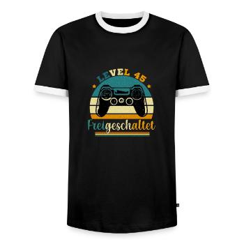 Level 45 Freigeschaltete Geschenkidee 45 Jahre - Männer Kontrast-T-Shirt - Schwarz/Weiß - Vorne - AI Model Female 172 light (172cm) & AI Model Male 178 light (178cm)