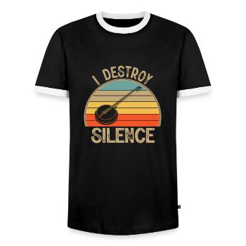 I Destroy Silence Banjo Lustiges Musikinstrument - Männer Kontrast-T-Shirt - Schwarz/Weiß - Vorne - AI Model Female 172 light (172cm) & AI Model Male 178 light (178cm)