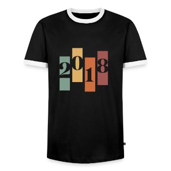 2018 Vintage Retro - Men's Ringer Shirt - black/white - Front - AI Model Female 172 light (172cm) & AI Model Male 178 light (178cm)