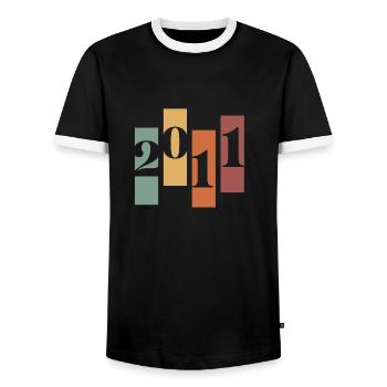 2011 Vintage Retro - Men's Ringer Shirt - black/white - Front - AI Model Female 172 light (172cm) & AI Model Male 178 light (178cm)