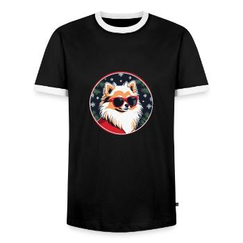Pomeranian Zwergspitz Weihnachten Zeichnung - Männer Kontrast-T-Shirt - Schwarz/Weiß - Vorne - AI Model Female 172 light (172cm) & AI Model Male 178 light (178cm)