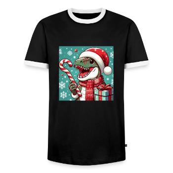 Dinosaure de Noël - T-shirt contrasté Homme - noir/blanc - Devant - AI Model Female 172 light (172cm) & AI Model Male 178 light (178cm)