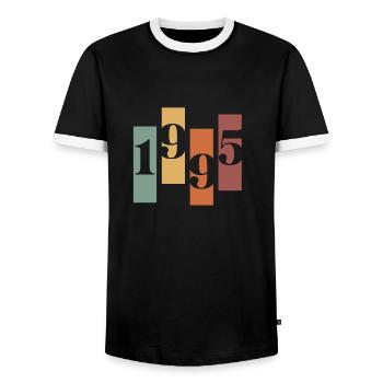 1995 Vintage Retro - Men's Ringer Shirt - black/white - Front - AI Model Female 172 light (172cm) & AI Model Male 178 light (178cm)