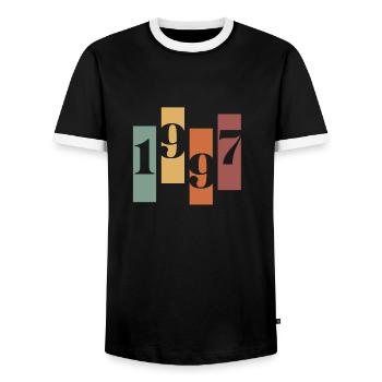 1997 vintage rétro - T-shirt contrasté Homme - noir/blanc - Devant - AI Model Female 172 light (172cm) & AI Model Male 178 light (178cm)
