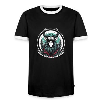 Krampus Christmas Drawing - Men's Ringer Shirt - black/white - Front - AI Model Female 172 light (172cm) & AI Model Male 178 light (178cm)