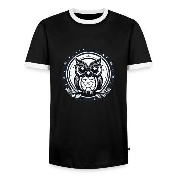 Owl Christmas Drawing - Men's Ringer Shirt - black/white - Front - AI Model Female 172 light (172cm) & AI Model Male 178 light (178cm)