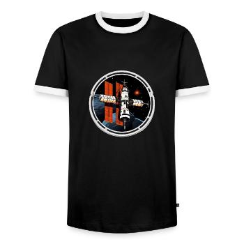 Satellit Raumfahrt - Männer Kontrast-T-Shirt - Schwarz/Weiß - Vorne - AI Model Female 172 light (172cm) & AI Model Male 178 light (178cm)