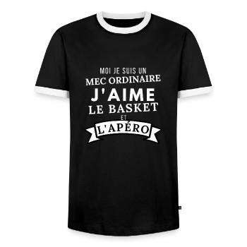 J'aime le basket et L'apero - T-shirt contrasté Homme - noir/blanc - Devant - AI Model Female 172 light (172cm) & AI Model Male 178 light (178cm)