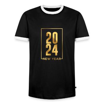 2024 New Year - Männer Kontrast-T-Shirt - Schwarz/Weiß - Vorne - AI Model Female 172 light (172cm) & AI Model Male 178 light (178cm)