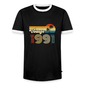 Millésime 1991 - T-shirt contrasté Homme - noir/blanc - Devant - AI Model Female 172 light (172cm) & AI Model Male 178 light (178cm)