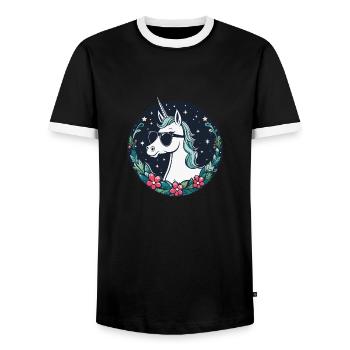 Unicorn Christmas Drawing - Men's Ringer Shirt - black/white - Front - AI Model Female 172 light (172cm) & AI Model Male 178 light (178cm)
