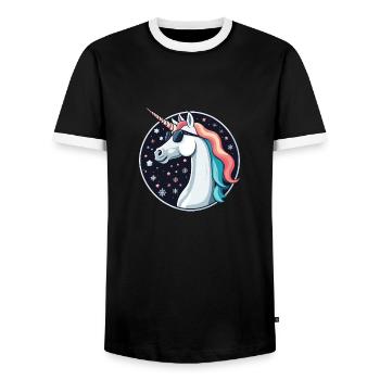 Unicorn Christmas Drawing - Men's Ringer Shirt - black/white - Front - AI Model Female 172 light (172cm) & AI Model Male 178 light (178cm)