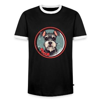 Zwergschnauzer Hund Weihnachten, Liebe Hunde - Männer Kontrast-T-Shirt - Schwarz/Weiß - Vorne - AI Model Female 172 light (172cm) & AI Model Male 178 light (178cm)
