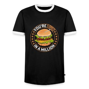 You're Bun In A Million Meat Buns Food Hamburger - Men's Ringer Shirt - black/white - Front - AI Model Female 172 light (172cm) & AI Model Male 178 light (178cm)