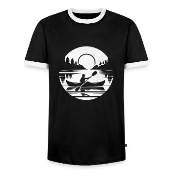 Moonlight Kayaking – Tranquility of the Lake - Men's Ringer Shirt - black/white - Front - AI Model Female 172 light (172cm) & AI Model Male 178 light (178cm)