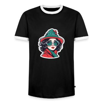 Girl Christmas Illustration - Men's Ringer Shirt - black/white - Front - AI Model Female 172 light (172cm) & AI Model Male 178 light (178cm)
