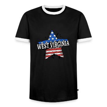 West Virginia - USA - United States of America - Men's Ringer Shirt - black/white - Front - AI Model Female 172 light (172cm) & AI Model Male 178 light (178cm)