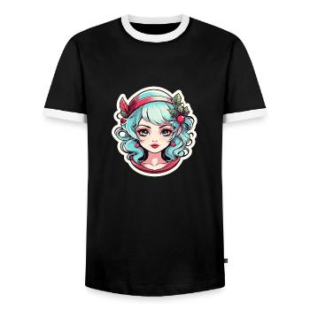 Elf Christmas Illustration - Men's Ringer Shirt - black/white - Front - AI Model Female 172 light (172cm) & AI Model Male 178 light (178cm)